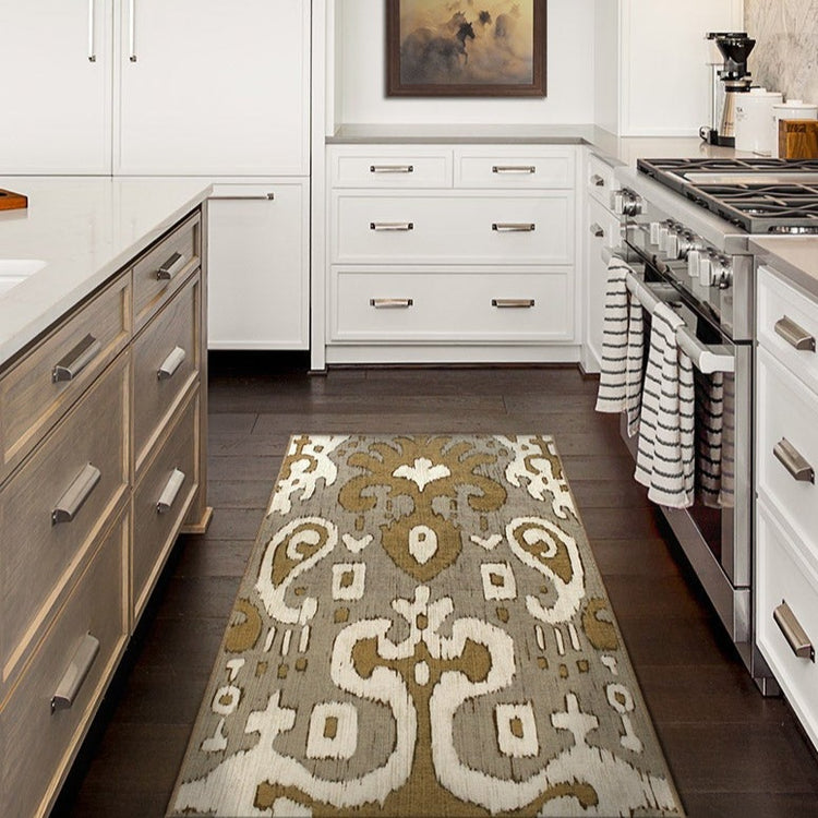 Ochre Ikat Grey Gold Washable Rug