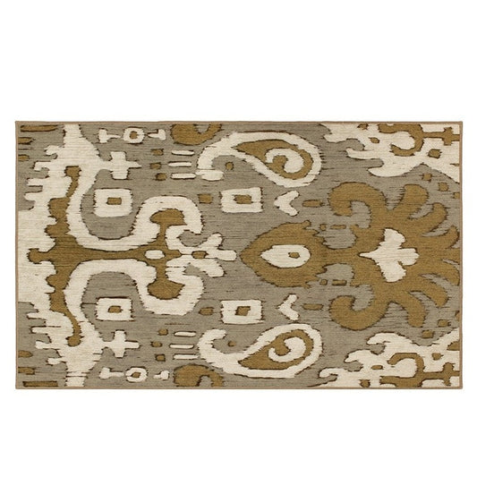 Ochre Ikat Grey Gold Washable Rug