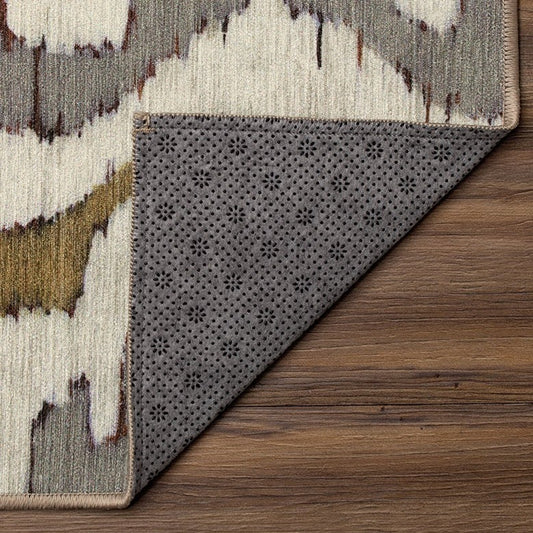 Ochre Ikat Grey Gold Washable Rug