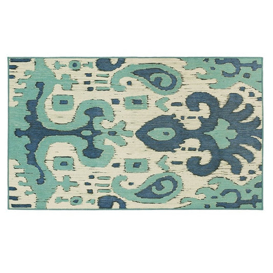 Ochre Ikat Steel Blue Washable Rug