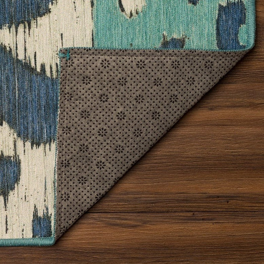 Ochre Ikat Steel Blue Washable Rug