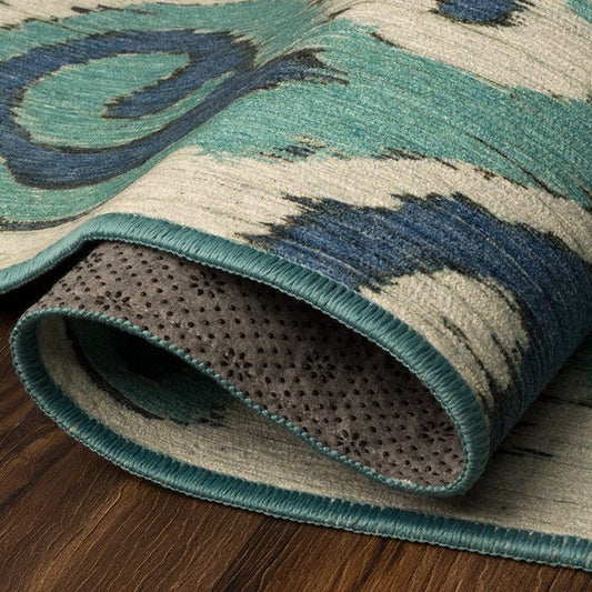 Ochre Ikat Steel Blue Washable Rug