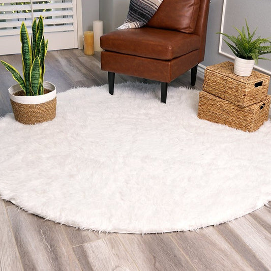 Round White Washable Shag Rug - 6'x6'