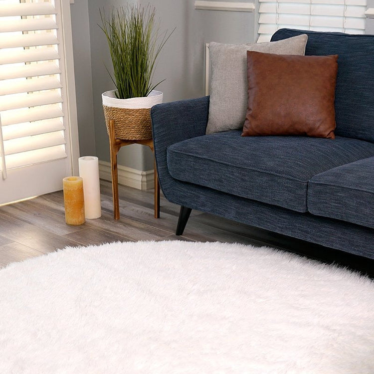 Round White Washable Shag Rug - 6'x6'