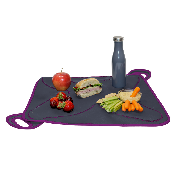 2-in-1 DRINX Lunch Bag + Placemat - Charcoal Gray / Purple