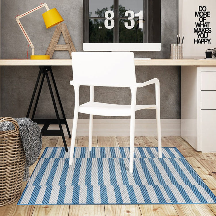 Tratti Offset Stripe Blue Washable Rug